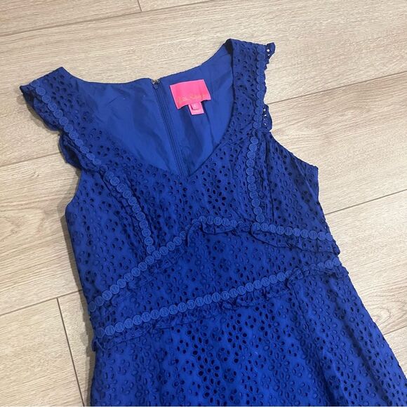 Lilly Pulitzer Kaylee Lapis Lazuli Blue Eyelet Shift Dress Petite Petal Size 6 - Picture 7 of 7